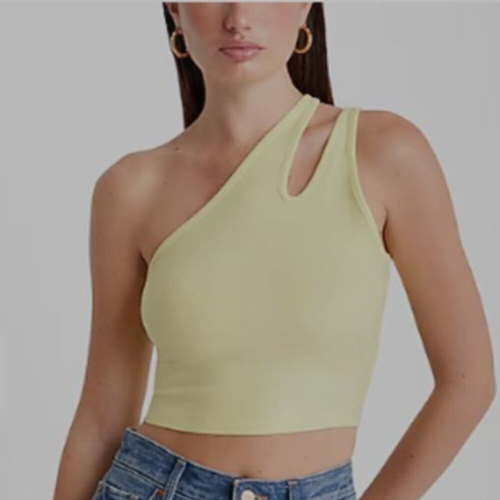 Fitted Ribbed Shine One Shoulder Cutout Cropped Tank
